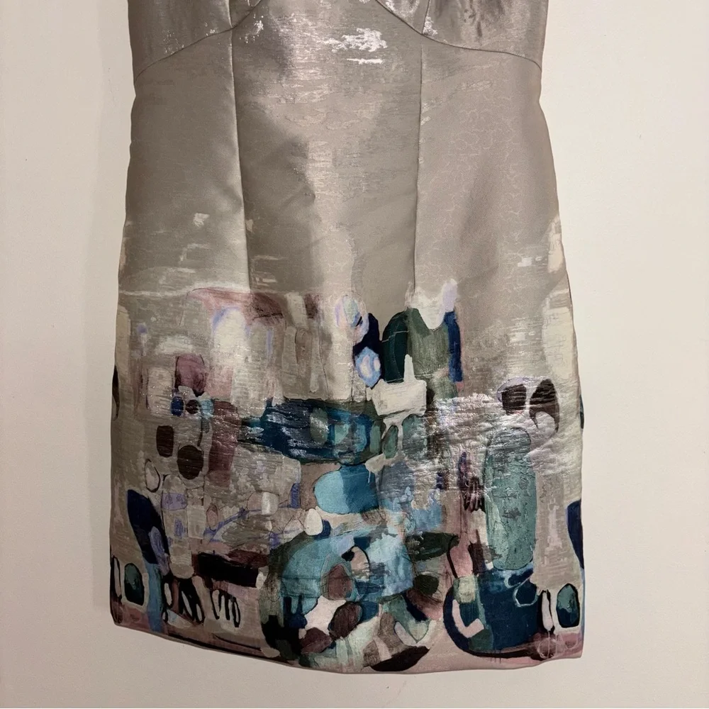 Doncaster One-of-a-kind Shimmering Golden Metallic and Blue Midi Dress Size 8P - Picture 3 of 10